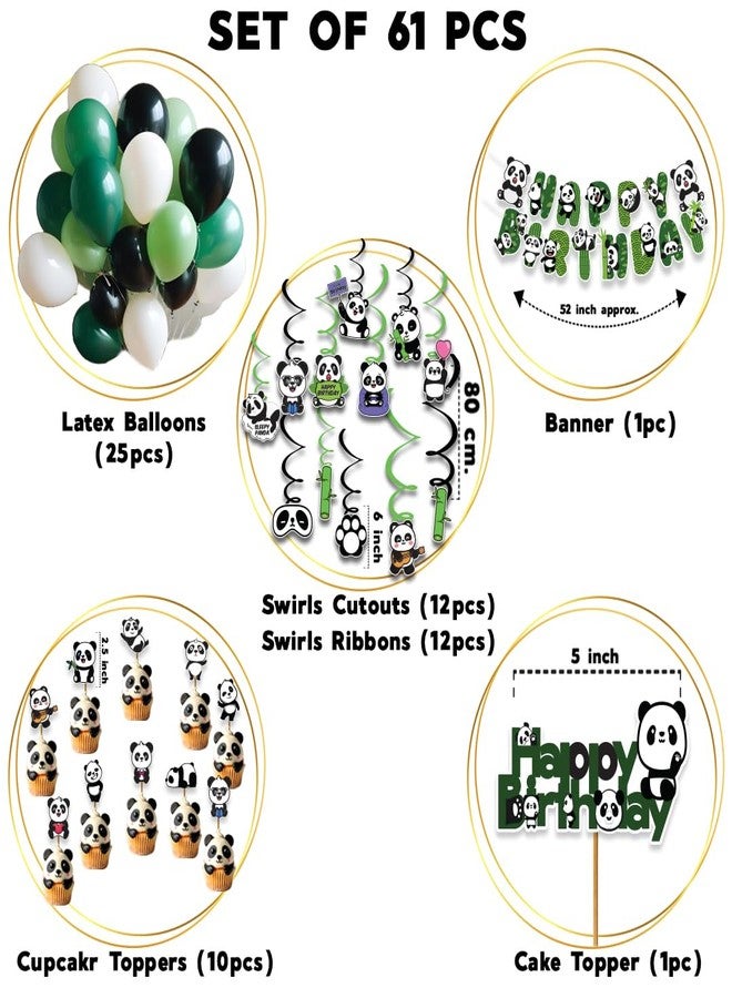Festiko® Panda Theme Birthday Decoration Supplies Combo for Kids - 61 Pcs Cute Panda Party Decor Set with Banner, Swirl Hangings, Cake & Cupcake Toppers, Balloons for Home Birthday Celebration - Image 2